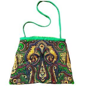 NWT Ek Balam Green Handmade Purse Zipper Pouch Made in Mexico Green Jewel Multi